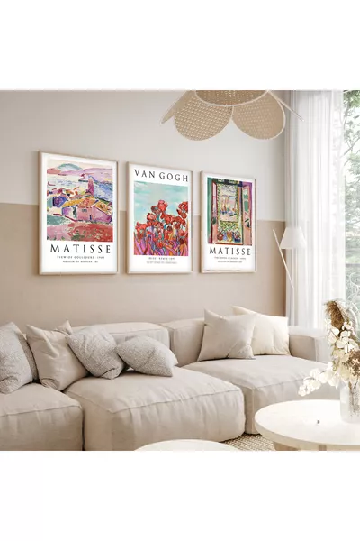 Комплект от 3 модерни картини с дървена рамка 