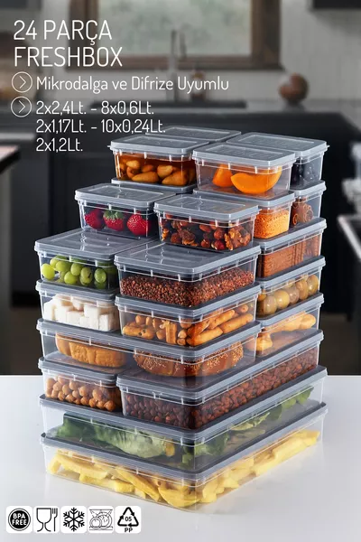 Комплект от  броя Freshbox Контейнер за съхранение, подходящ за микровълнова и фризер, сив