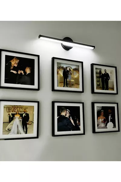 أبليك حائط led أبيض ضوء بطول  سم قابل للصق مع بطارية للحمام أو المرآة أو اللوحة - اللون الأسود، البطارية مدرجة