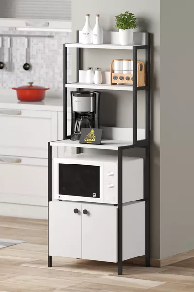 خزانة متعددة الأغراض للمطبخ، ميكروويف، فرن صغير، خزانة ببابين، ركن القهوة