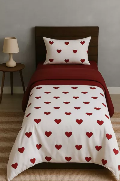 Single Heart Print Double-Sided Duvet Cover with 1 Pillowcase
