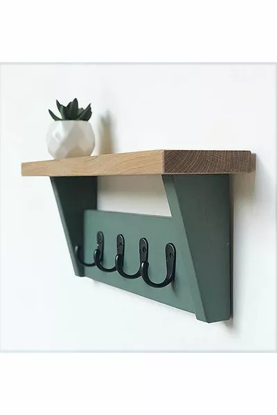 4-Hook Wooden Key Holder Hallway Coat Rack Wall-Mounted Clothes Hanger