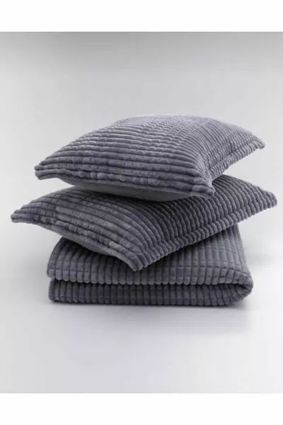 Modern Line 3 Parça Battaniye Seti Koyu Gri