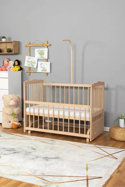 سرير خشبي للرضع بجانب الأم عضوي (بدون طلاء) سرير فردي بدون طقم