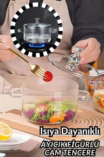 cc Bear Figurine Pot Heat Resistant | Borosilicate | Termisil Glass Stove-Top Pot - 1PC