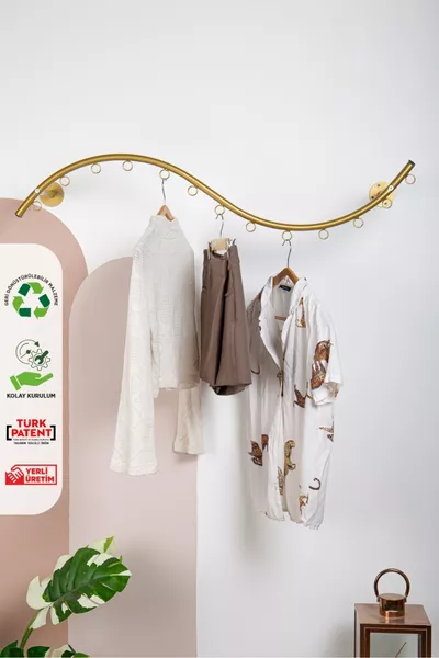 حامل ملابس معدني ذهبي HYPNOS للتثبيت على الحائط، علاقات للملابس، علاقات للملابس الجاهزة، شماعة حائط