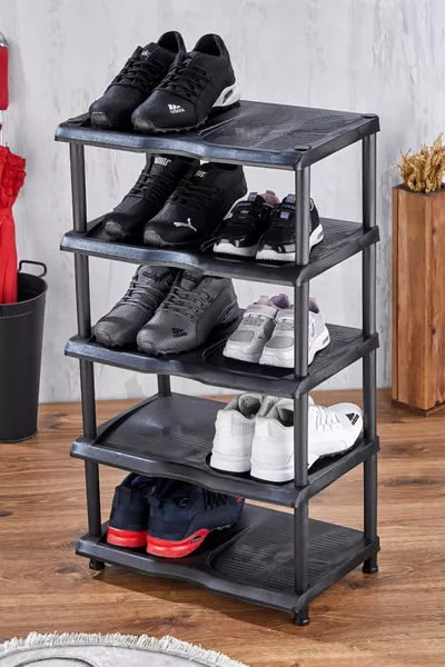 حامل أحذية بلاستيكي من 5 طبقات - منظم رفوف الأحذية المقسّم