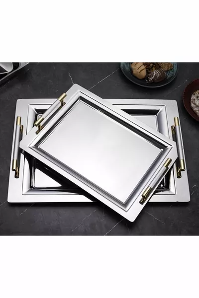 Mercan Silver 2-Piece Snack Serving and Tea Tray 