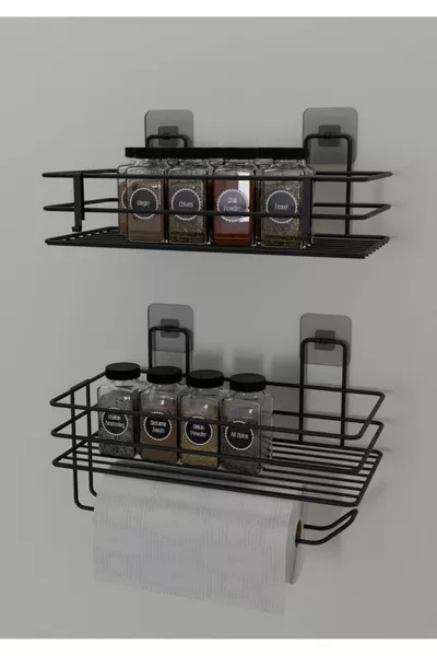 Starker Klebstoff Gewürzhalter 2er-Set Metall Papierhandtuchhalter Schwarzes Gewürzregal Küchenregal
