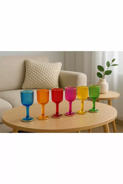 مجموعة 6 أكواب ماء جانبية للقهوة ملونة مع لمعة زجاجية  مل