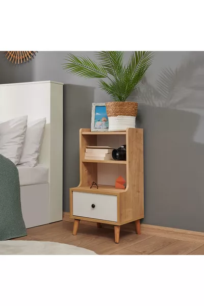 Melek Enkel Laden Nachtkastje - Safier Eik / Wit