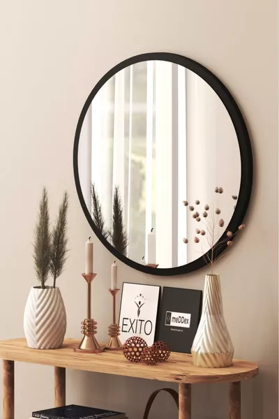 Miroir mural rond noir pour salon ou bureau  cm