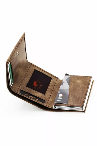 الرجال البني جلد طبيعي آلية حامل بطاقة المحفظة