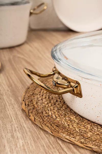 Набор кастрюль с золотой ручкой из белого гранита, 7 предметов,  см