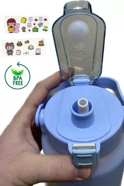 Motivational Water Bottle with Straw and Sticker, Sports Bottle 2000ml (2L), BPA Free, Gym