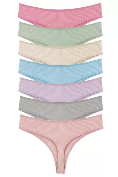 Women's Ribbed Brazilian Thong 7-Pack Set