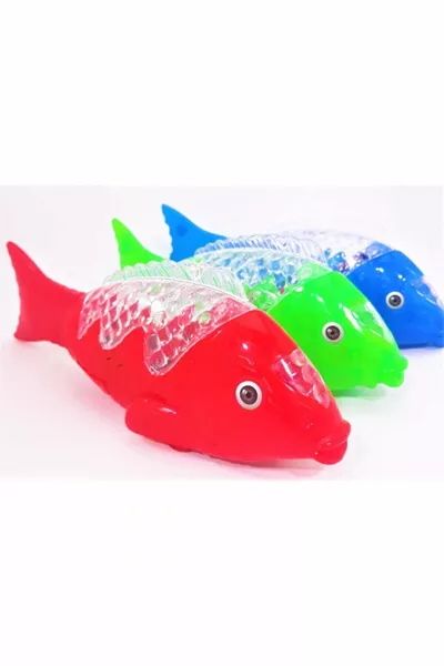 Pesce Giocattolo Colorato che Cammina con Luci e Musica a Pile Cm