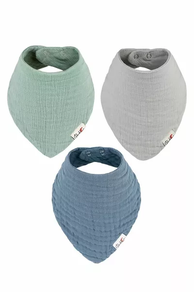 مجموعة 3 قطع من المنديل القطني العضوي للأطفال - مريلة للأطفال للبنات والاولاد لتجنب اللعاب والطعام، وشاح، طوق