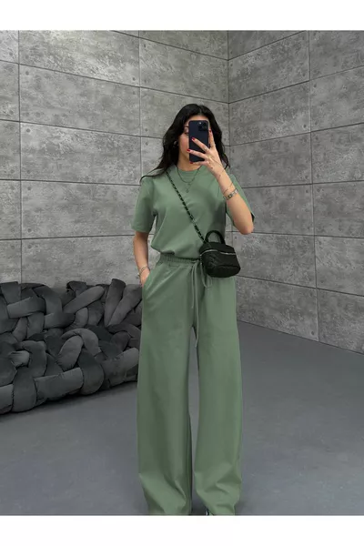 Дамски комплект с къси ръкави от трико с ликра, супер еластичен, с много висока талия