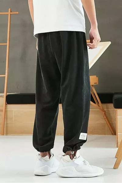 Men's Black Adjustable Elastic Cuff Sweatpants