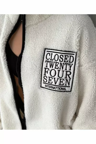 Closed Printed Slim-Fit Men's White Plush Jacket