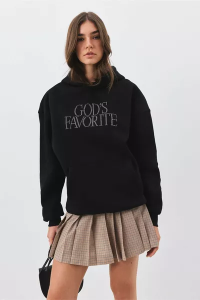 Unisex God's Favorite Sweatshirt mit Steinprint, Schwarz