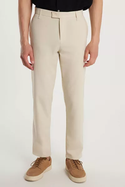 Erkek Slim Fit Dar Kesim Esnek Yan Cepli Bilek Boy Canvas Kesim Koyu Bej Pantolon