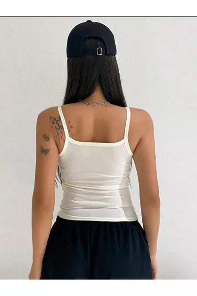 توب نسائي رياضي قصير بحمالات رفيعة، أبيض وأسود، طقم مكون من قطعتين، توب رياضي قصير للنساء لعام 