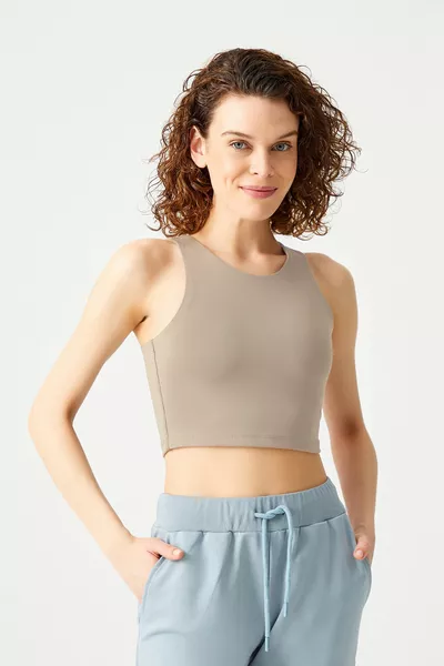 Mink Halter Neck T-Shirt Tank Top with Built-in Bra