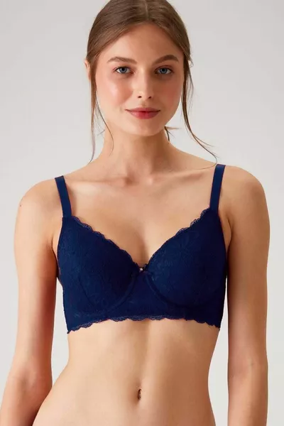 2-Piece Economic Package Ecru-Navy  Barcelona Shaping Lace Bra Set with D Cup Option