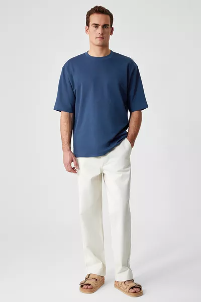 Мужская футболка Solo, % органический хлопок, толстая текстура, комфортная посадка, воротник-стойка, темно-синяя