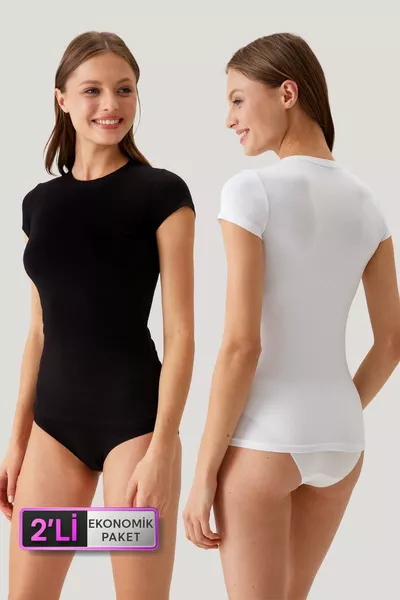 2'li Ekonomik Paket Siyah Beyaz  Kısa Kol Basic T-shirt Atlet