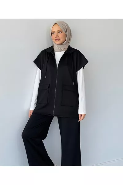 طقم نسائي قميص بدون أكمام وسروال أسود | % قطن | قصّة مريحة | خصر مطاطي | مناسب لجميع المواسم - يومي