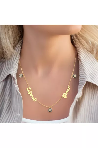 Evil Eye Two-Name Silver Necklace