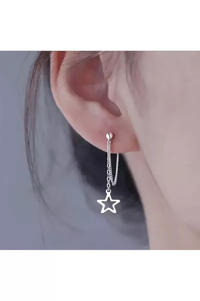 Women's Silver Steel Dangling Star Earrings
