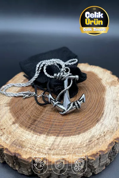 Collana unisex in acciaio inossidabile con ciondolo a ancora in acciaio con catena da 3 mm, lunga, in acciaio che non annerisce