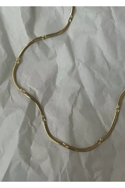 Верижка от стомана, тънка  см, италианска и Yildiz плочка, златист цвят