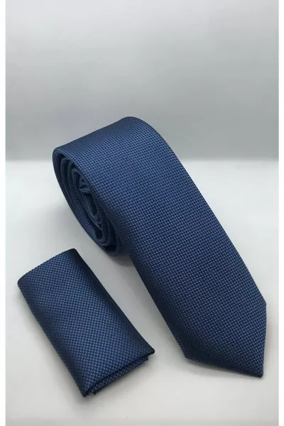 Men's Blue Herringbone Handkerchief Tie