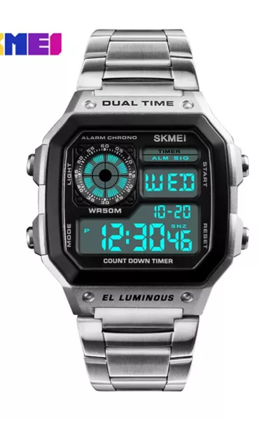 ساعة معصم رقمية فضية الطراز الرجعي