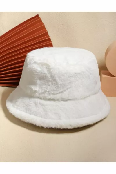 -1 White Plush Bucket Hat