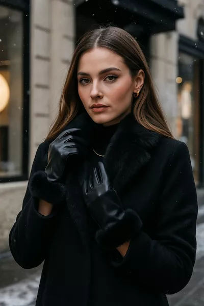 Women's Leather Gloves with Zigzag Detail 