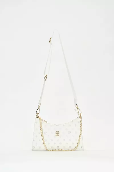 حقيبة كتف نسائية بيضاء بطبعة مونوغرام 