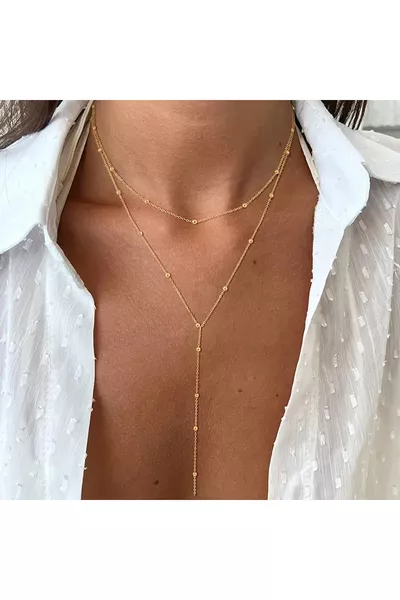 Collier femme en acier à pendentif long élégant avec chaîne tendance en forme de Y