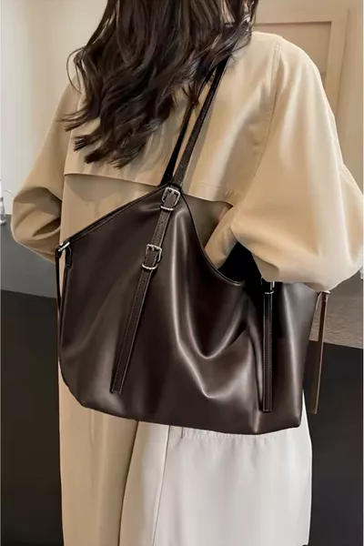 Women's Dark Brown Faux Leather Hand and Shoulder Bag