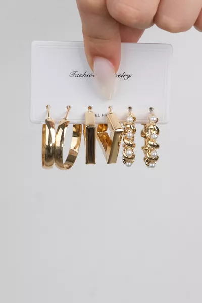 Women's Steel Color Does Not Fade 6-Pair Earring Model (The Most Similar Will Be Sent)