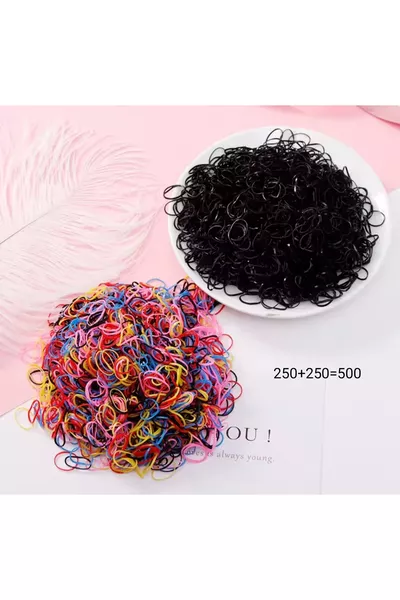 Супер еластични непрекъсваеми ластици за плитки  черни +  цветни,  броя