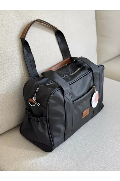 ÖN VE YAN CEP DETAYLI İÇ ASTARLI SATEN ORTA BOY ÇANTA