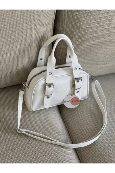 White Women's Shoulder Bag with Adjustable Straps and Buckle Detail, Width  cm, Height  cm