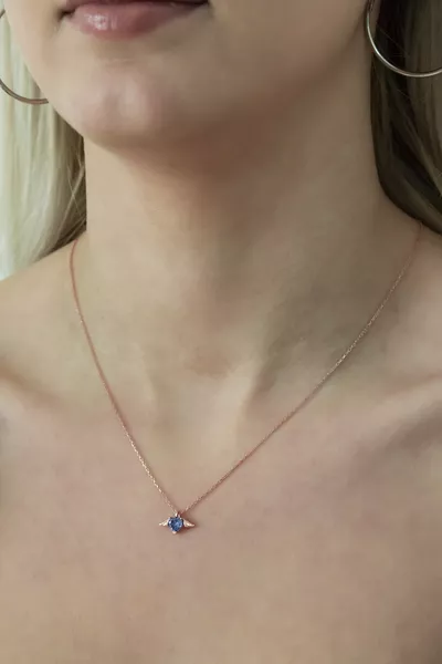 Women's Rose Gold Plated Small Tanzanite Stone Heart Silver Necklace