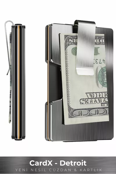 Cardx - Detroit - Nouveau portefeuille et porte-cartes minimaliste - RFID, clip amovible unisexe (GRIS)